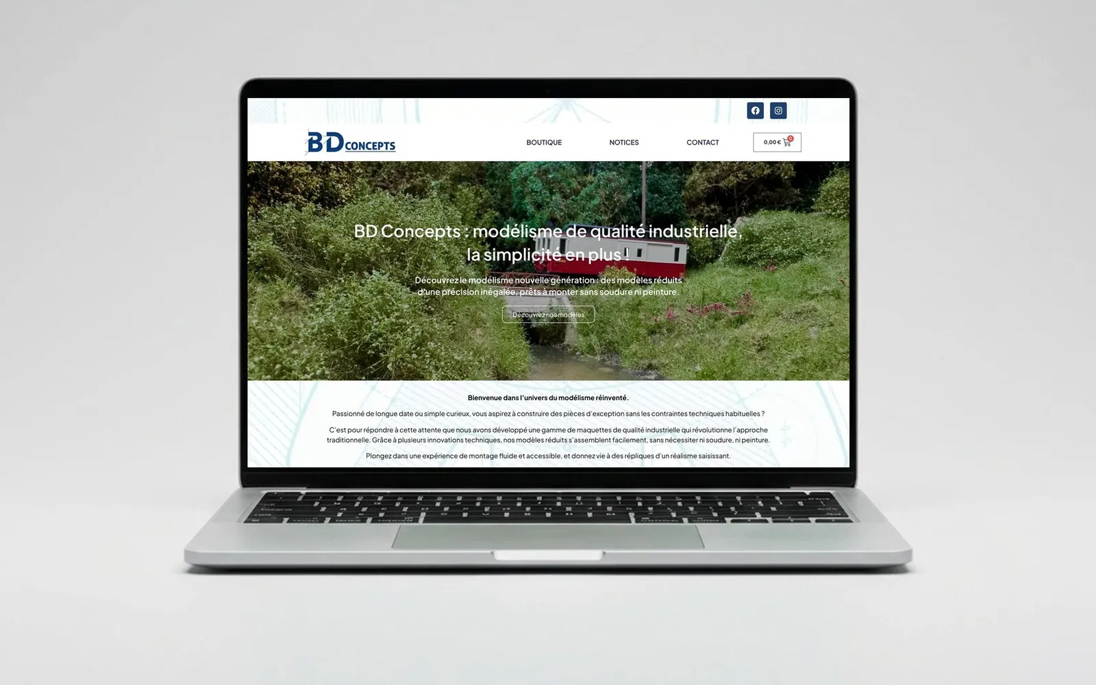 Page d'accueil de la boutique bd-concepts.fr présentée sur ordinateur portable