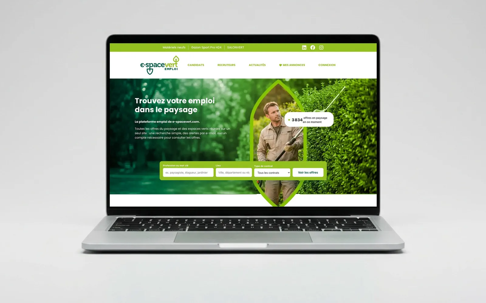 Page d'accueil d'e-spacevert EMPLOI sur ordinateur portable