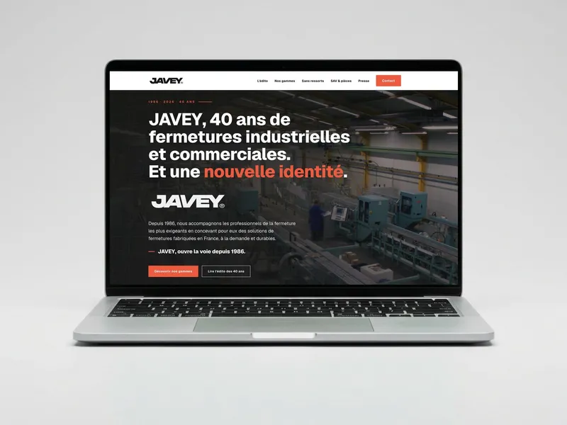 Landing page des 40 ans de JAVEY sur ordinateur portable
