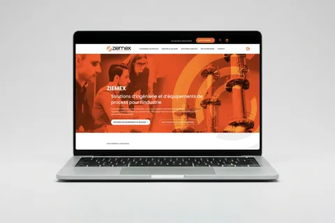 Page d'accueil du site ziemex.com refondu par OVM Communication, présentée sur ordinateur portable